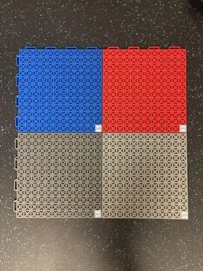 Close view of the open court tile surfaces and connector loops
