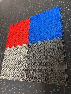 Court tiles turned over to show their underside and connection points